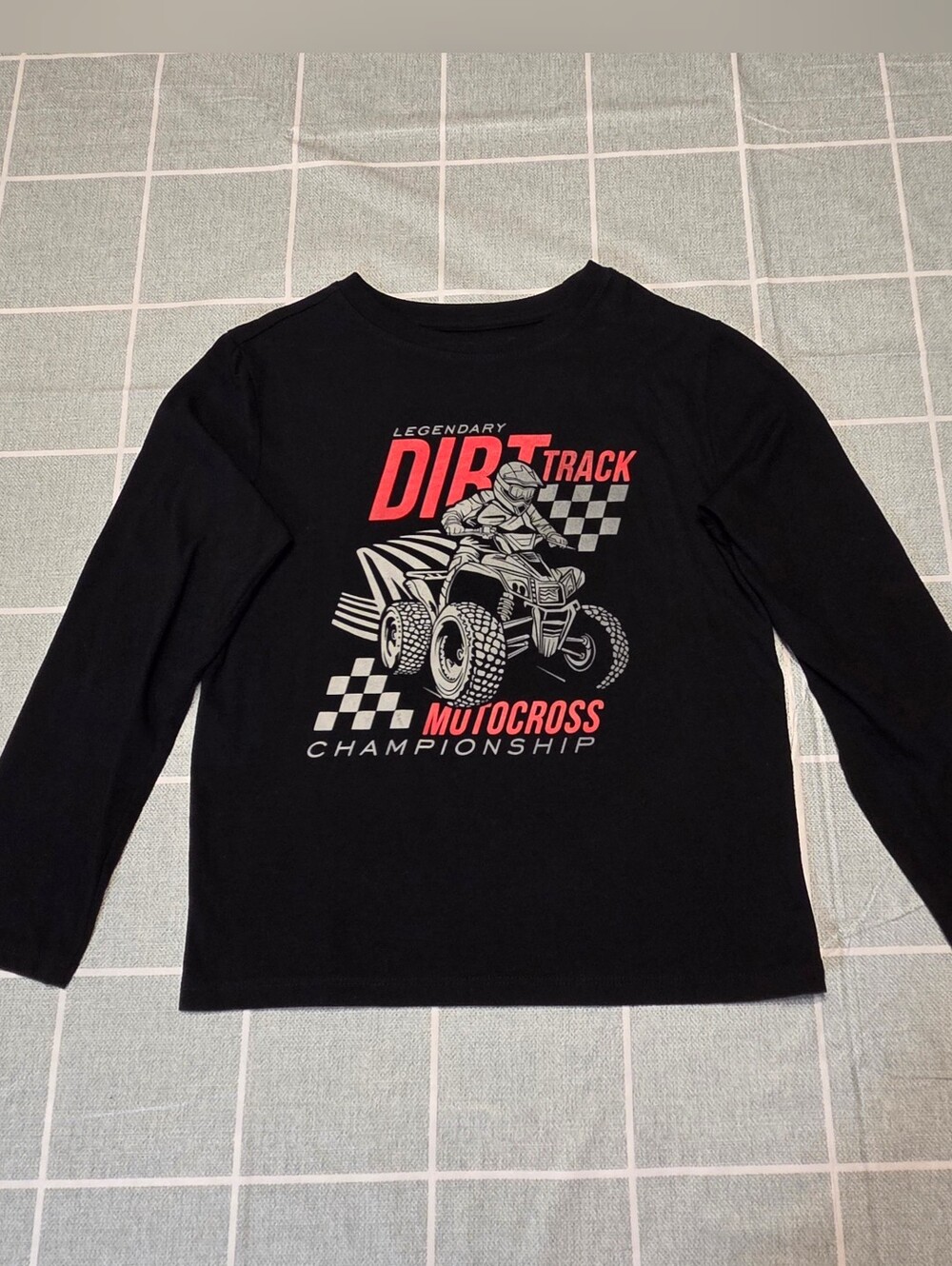Cat & Jack Boys Black 'Dirt Track' Motocross Graphic Long Sleeve Shirt NWOT:M(8)